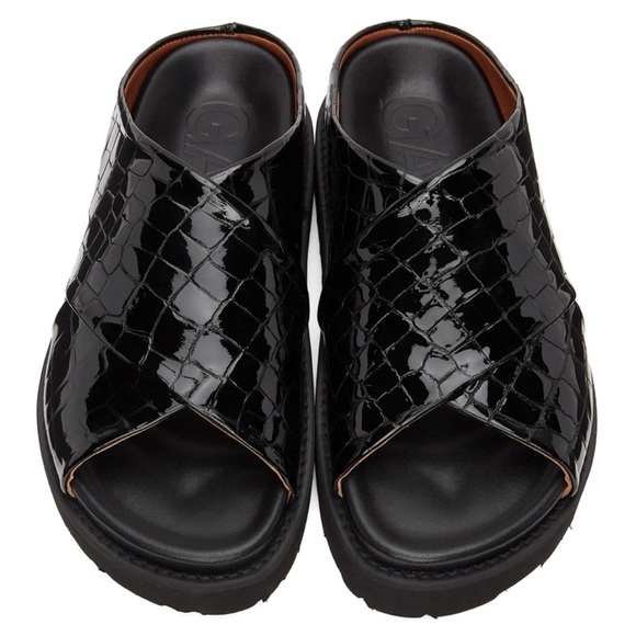NEW GANNI Black Croc Crossover Platform Sandals - Picture 2 of 13